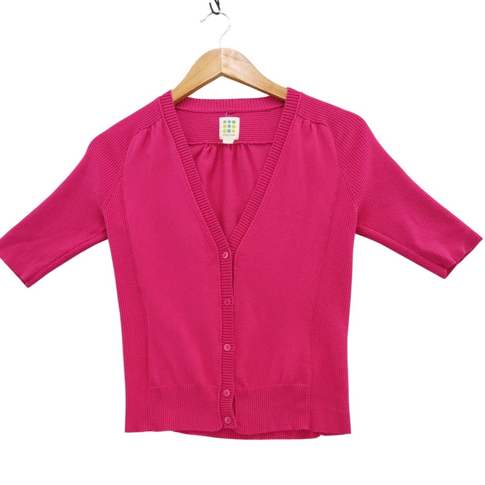 Title Nine Cardigan Women S Pink V-Neck Button Front Ribbed Elbow Sleeve